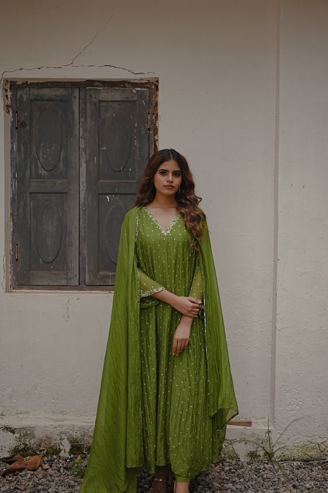 Mehendi Green Zari and Sequence work Kurta Set - Zuleiha