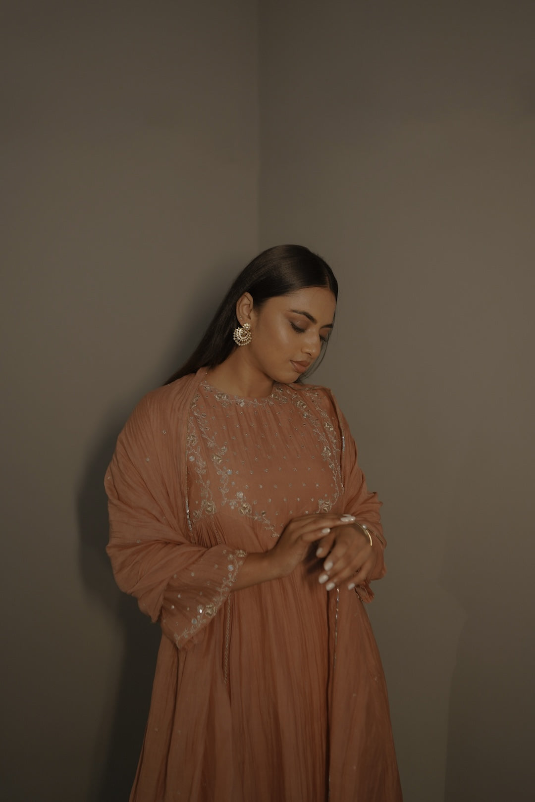 Rust Mirror Work Kurta Set - Zuleiha