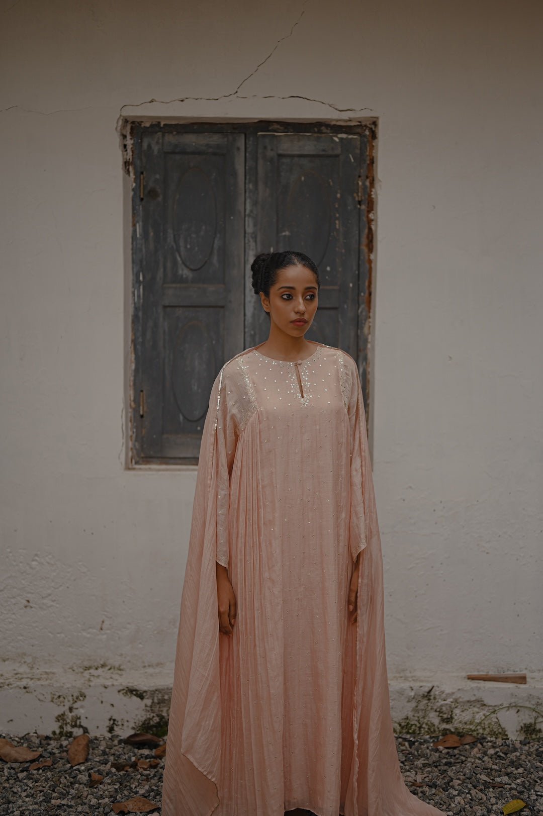 Powder Pink Zari Worked Kurta Set - Zuleiha