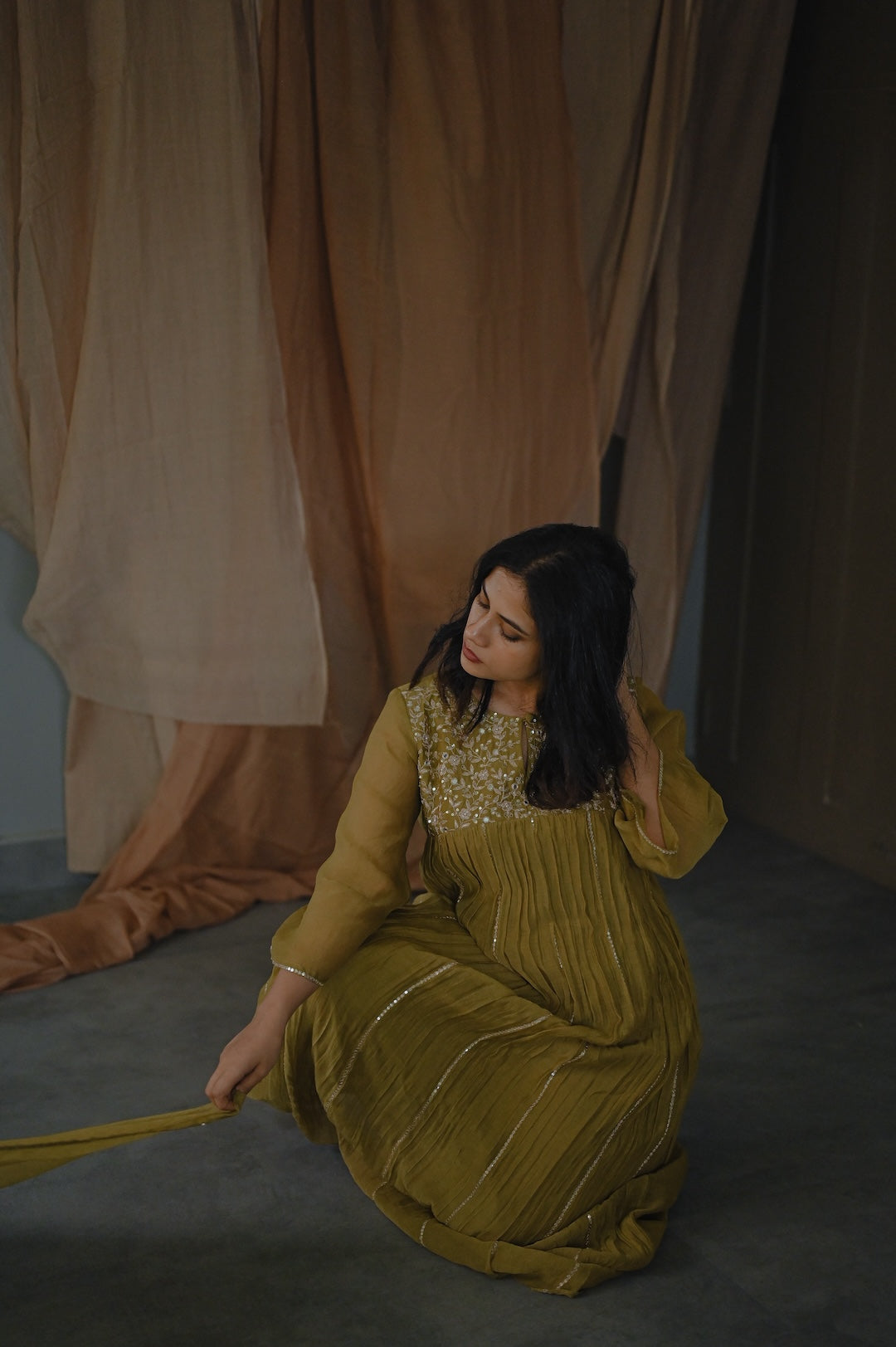 Mustard Green Kurta Set - Zuleiha