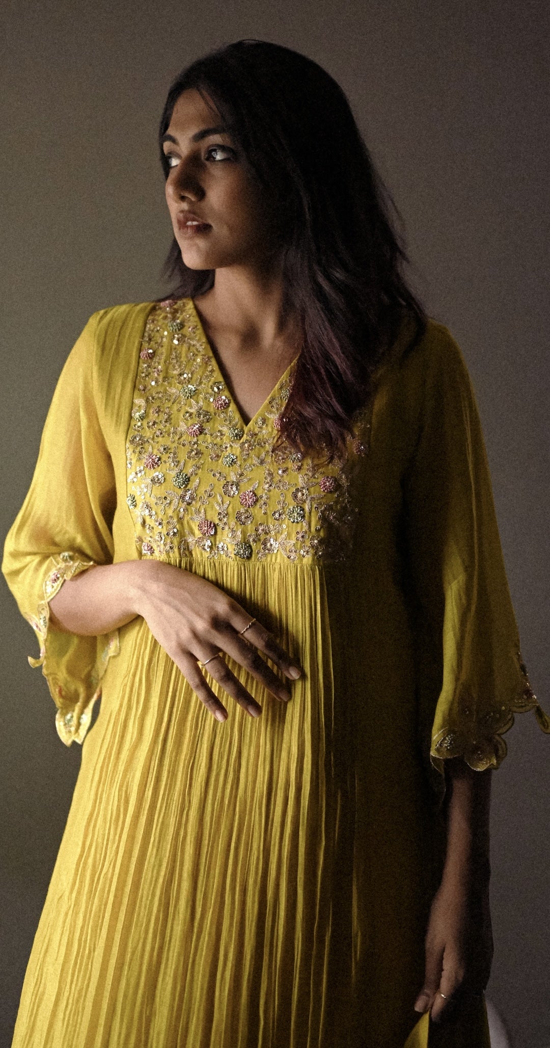 Yellow Scalloped Sleecs Kurta Set - Zuleiha