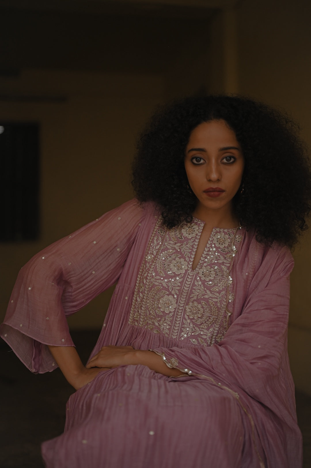Lavender Pearl and Zari Handworked kurta set - Zuleiha