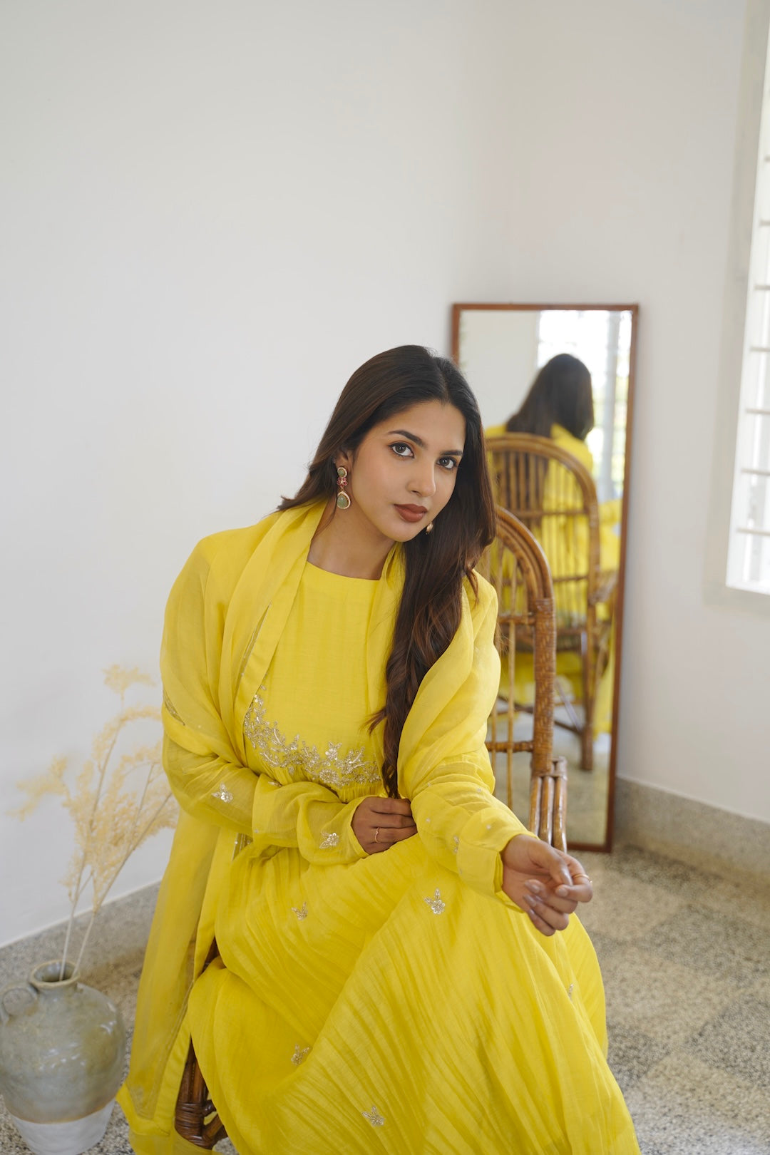 Yellow Chanderi and Organza Kurti Set - Zuleiha