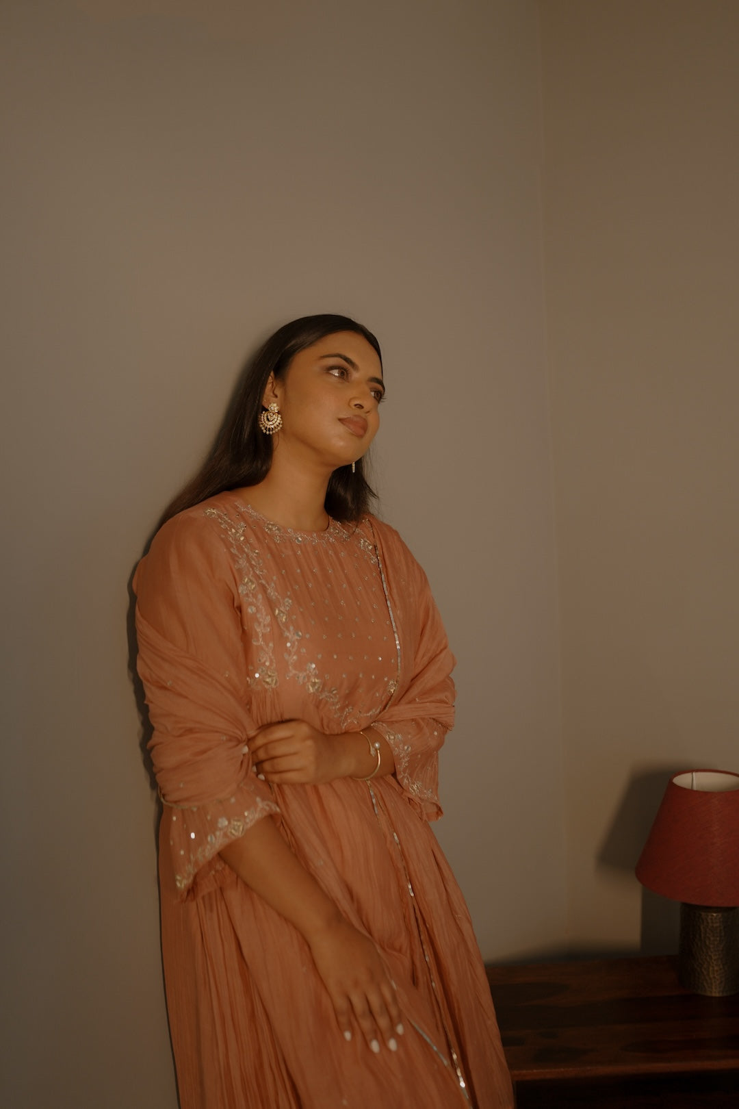 Rust Mirror Work Kurta Set - Zuleiha