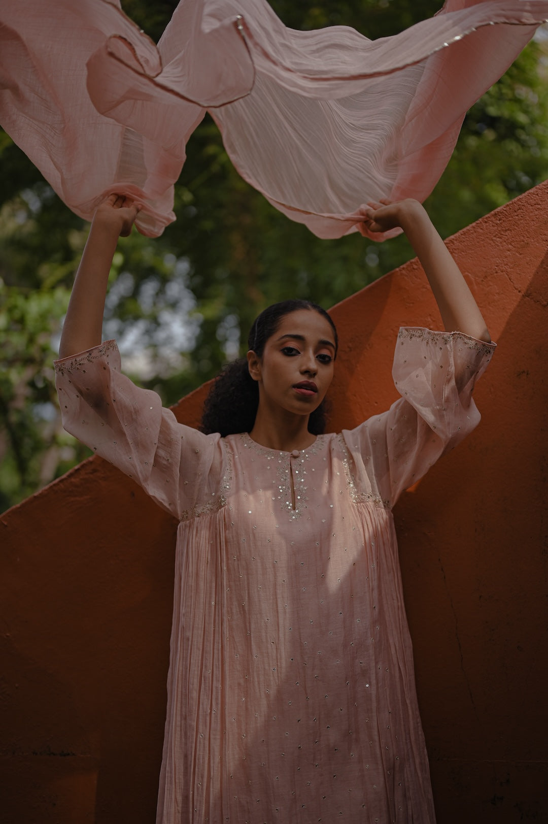 Powder Pink Zari Worked Kurta Set - Zuleiha