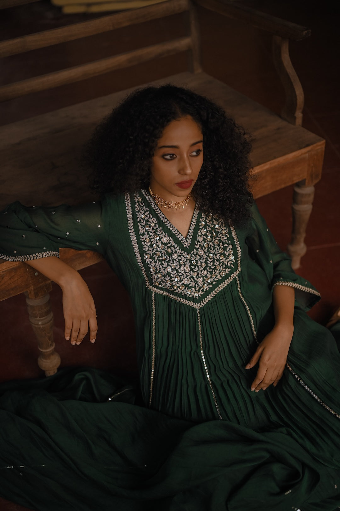 Deep Green Zari Work Kurta Set - Zuleiha