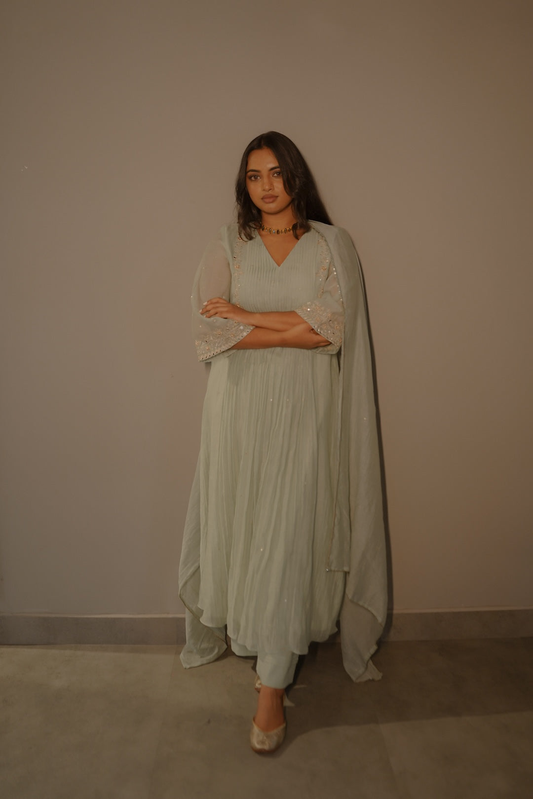 Blue Mirror Work Kurta Set - Zuleiha