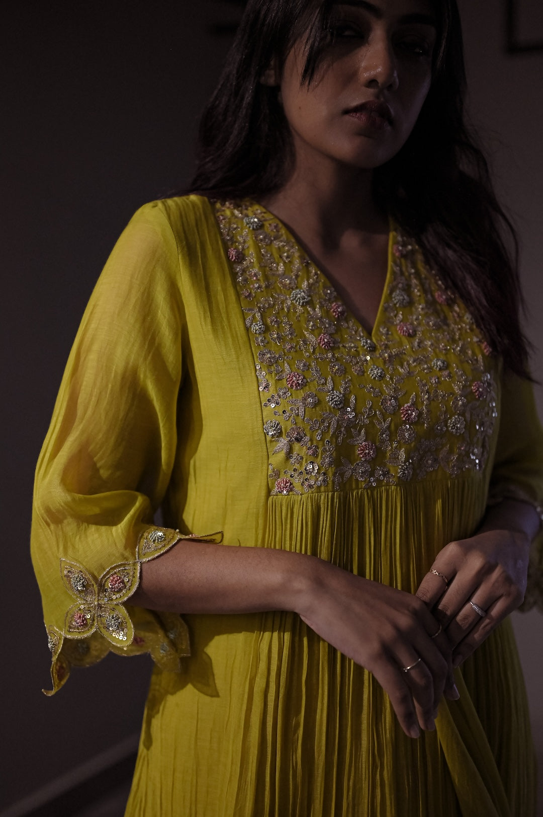 Yellow Scalloped Sleecs Kurta Set - Zuleiha