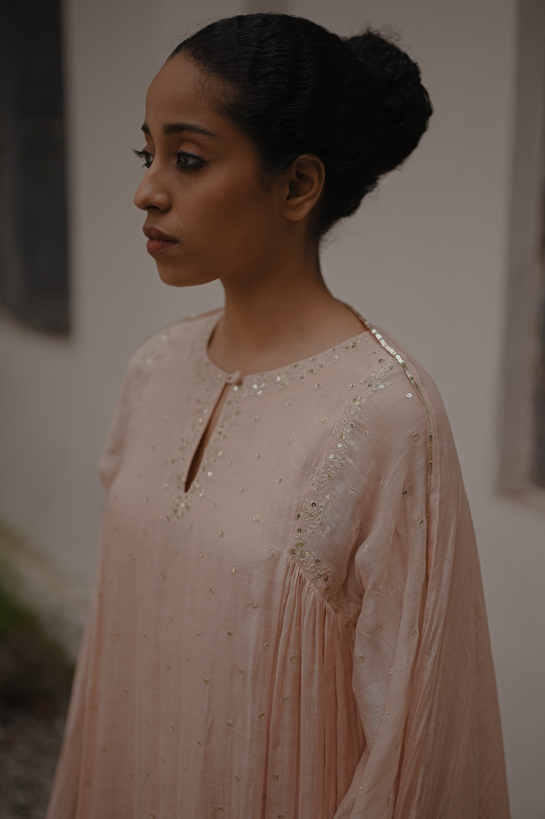 Powder Pink Zari Worked Kurta Set - Zuleiha
