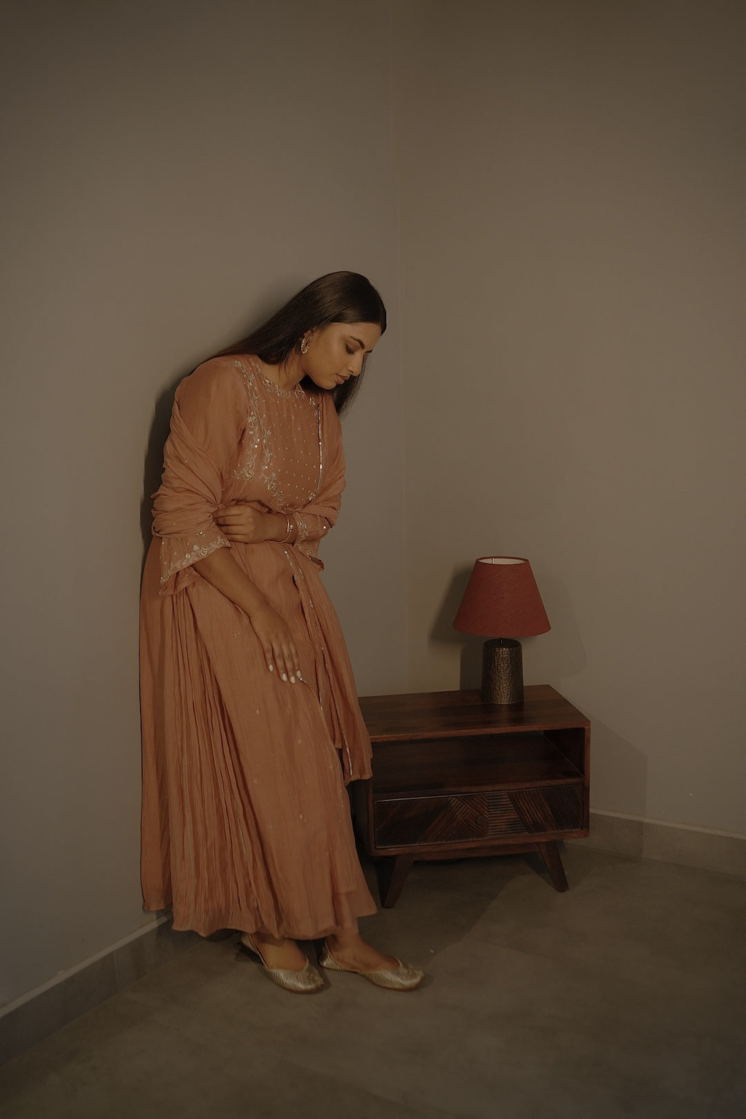 Rust Mirror Work Kurta Set - Zuleiha