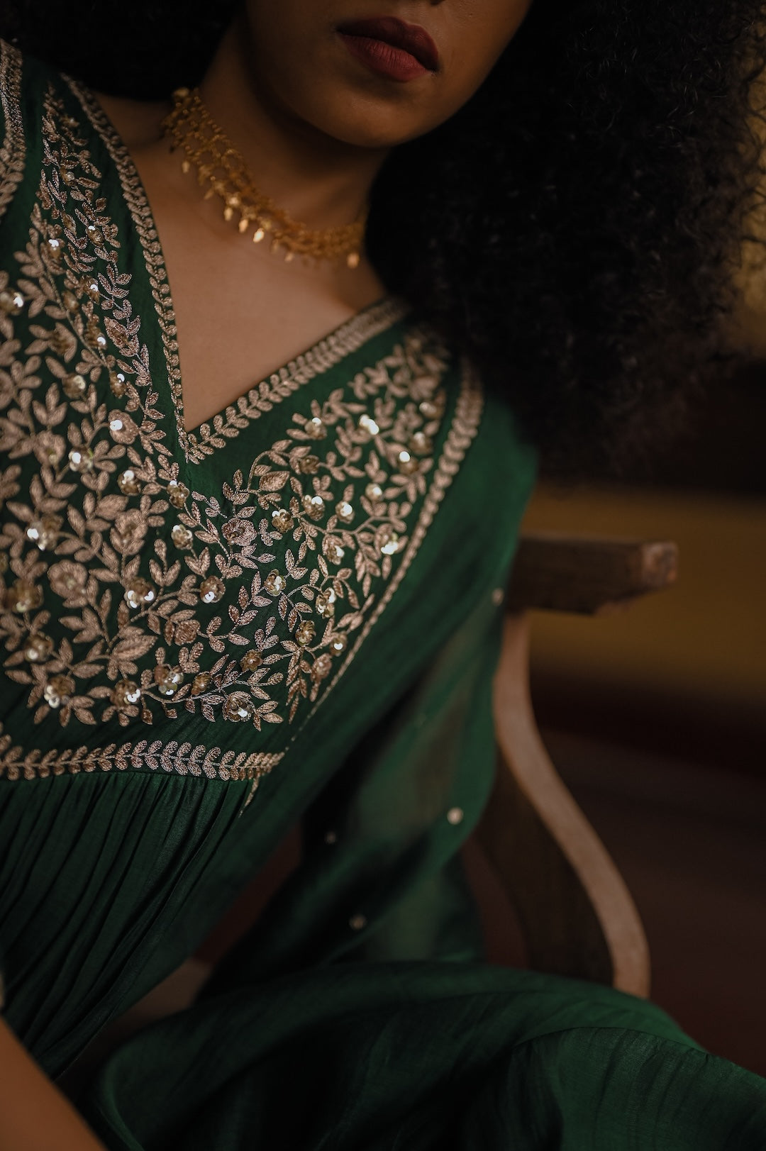 Deep Green Zari Work Kurta Set - Zuleiha