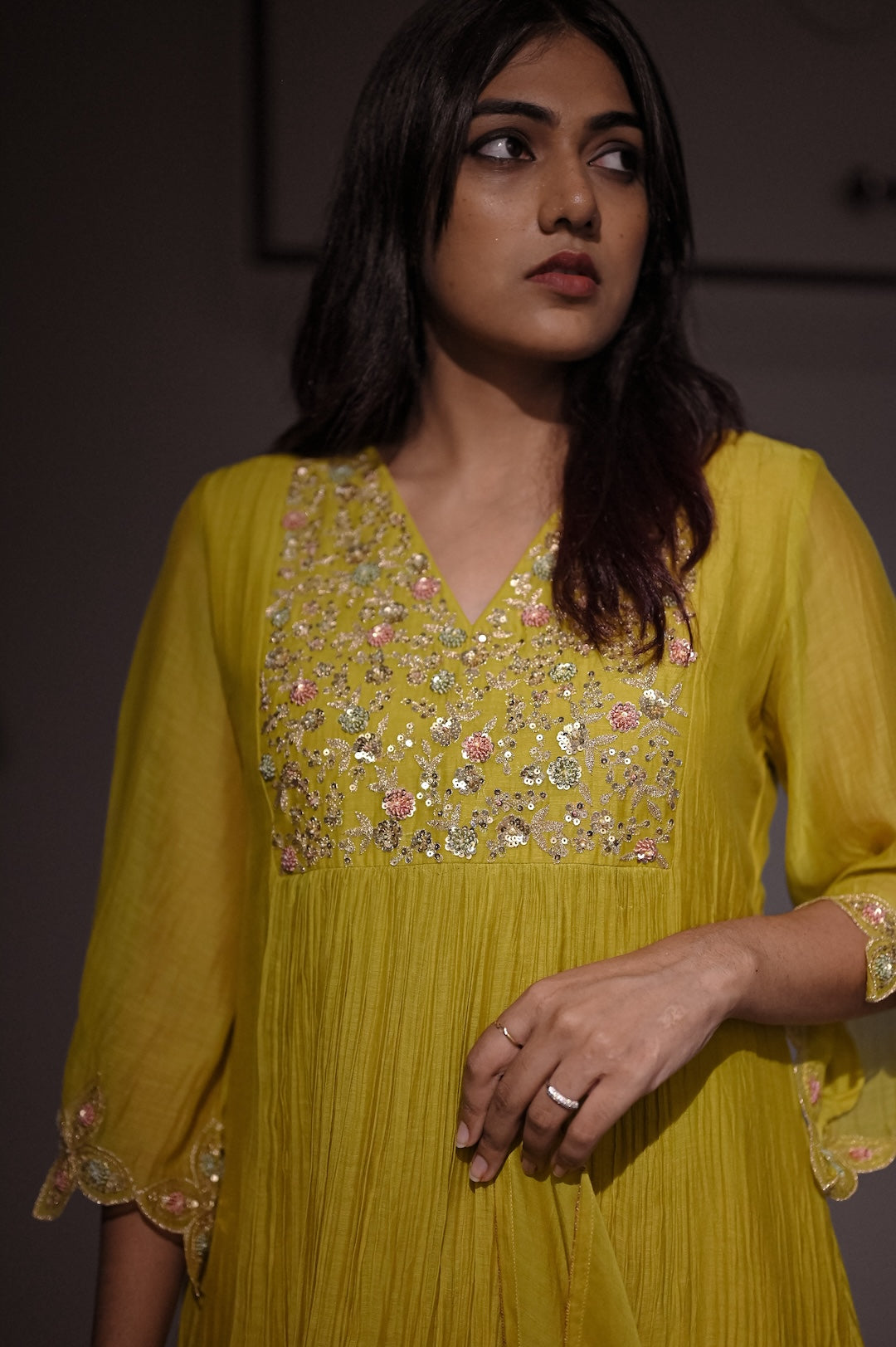 Yellow Scalloped Sleecs Kurta Set - Zuleiha