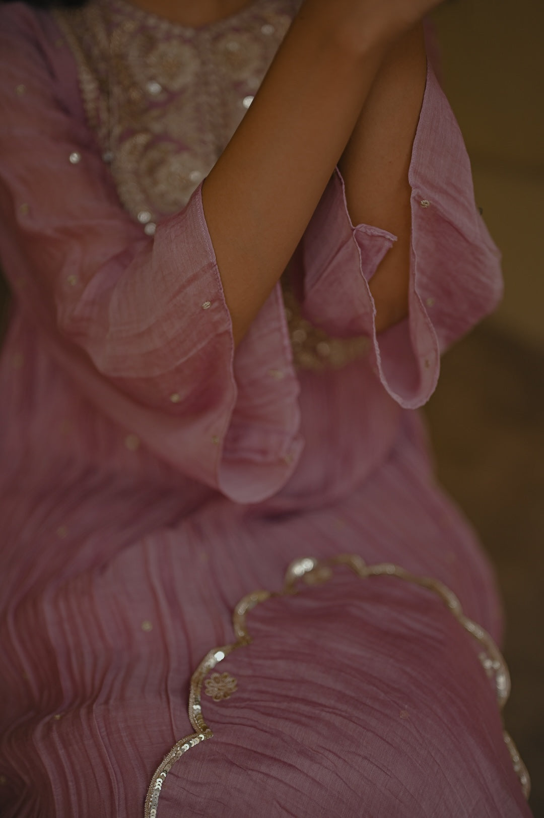 Lavender Pearl and Zari Handworked kurta set - Zuleiha