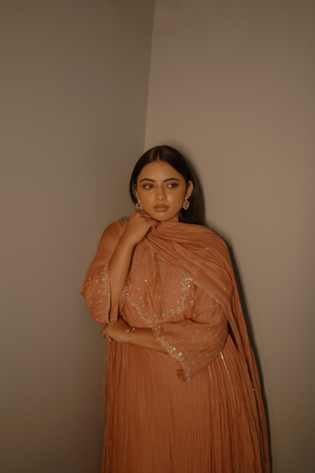 Rust Mirror Work Kurta Set - Zuleiha