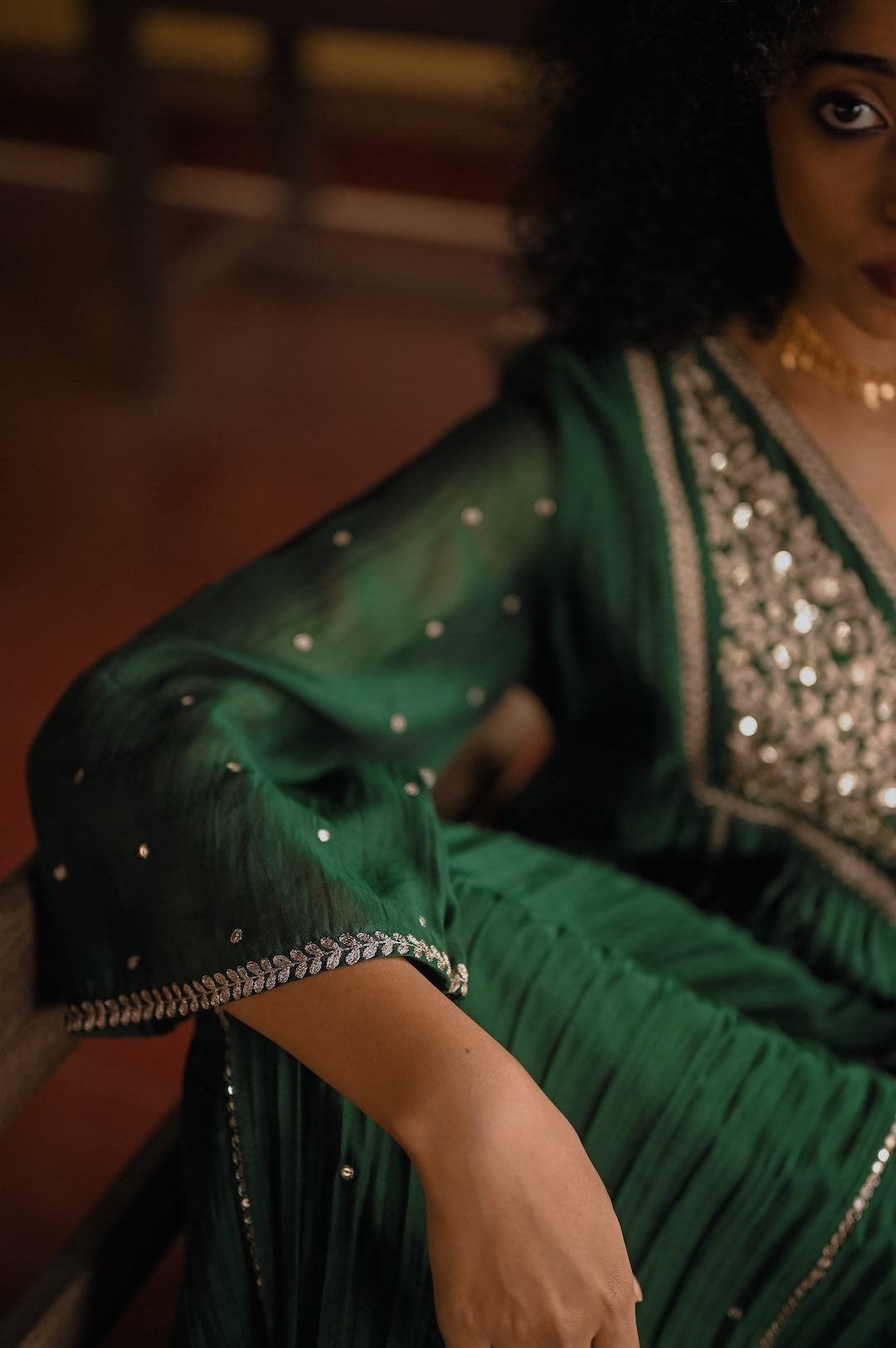 Deep Green Zari Work Kurta Set - Zuleiha