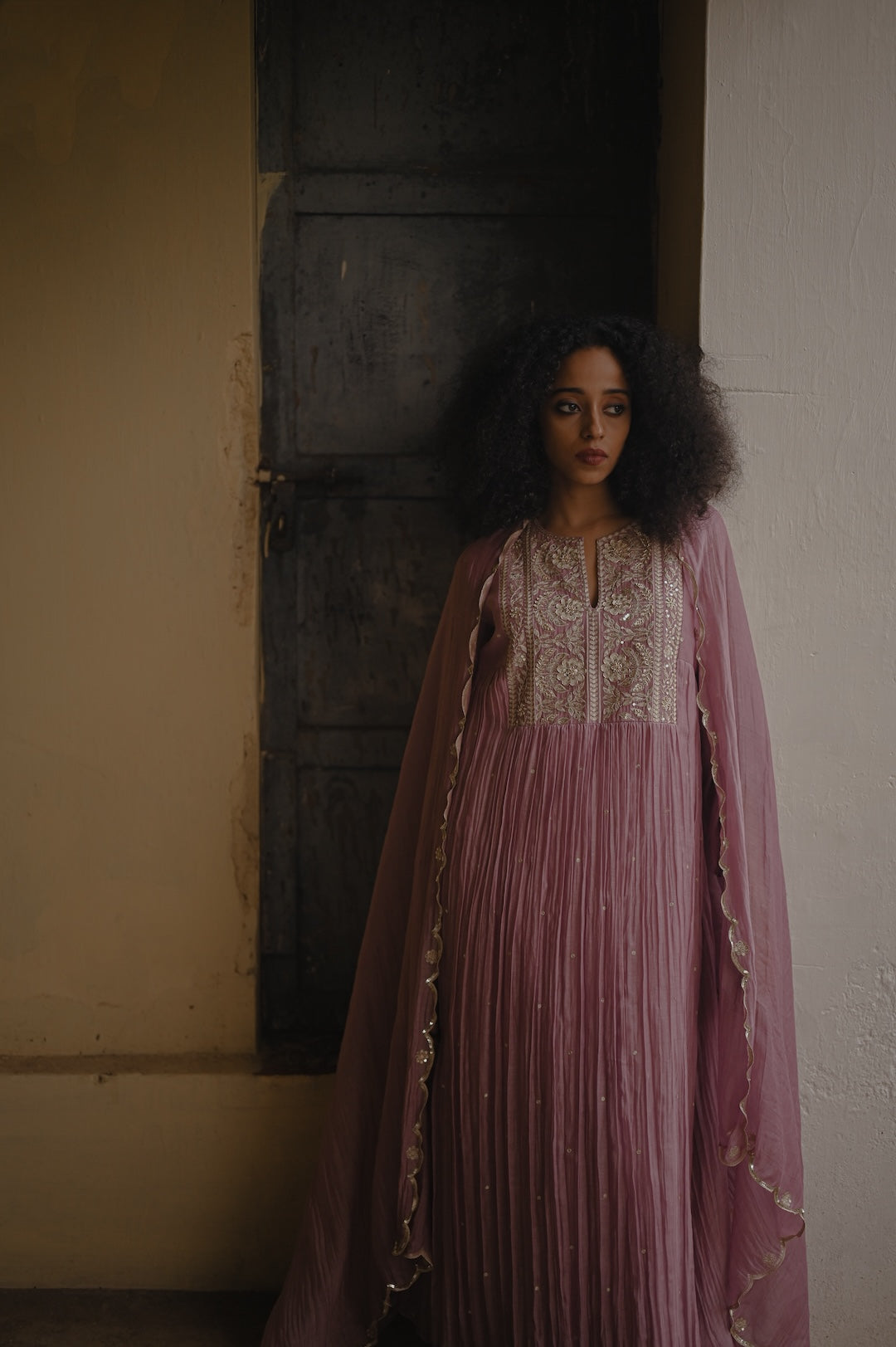 Lavender Pearl and Zari Handworked kurta set - Zuleiha