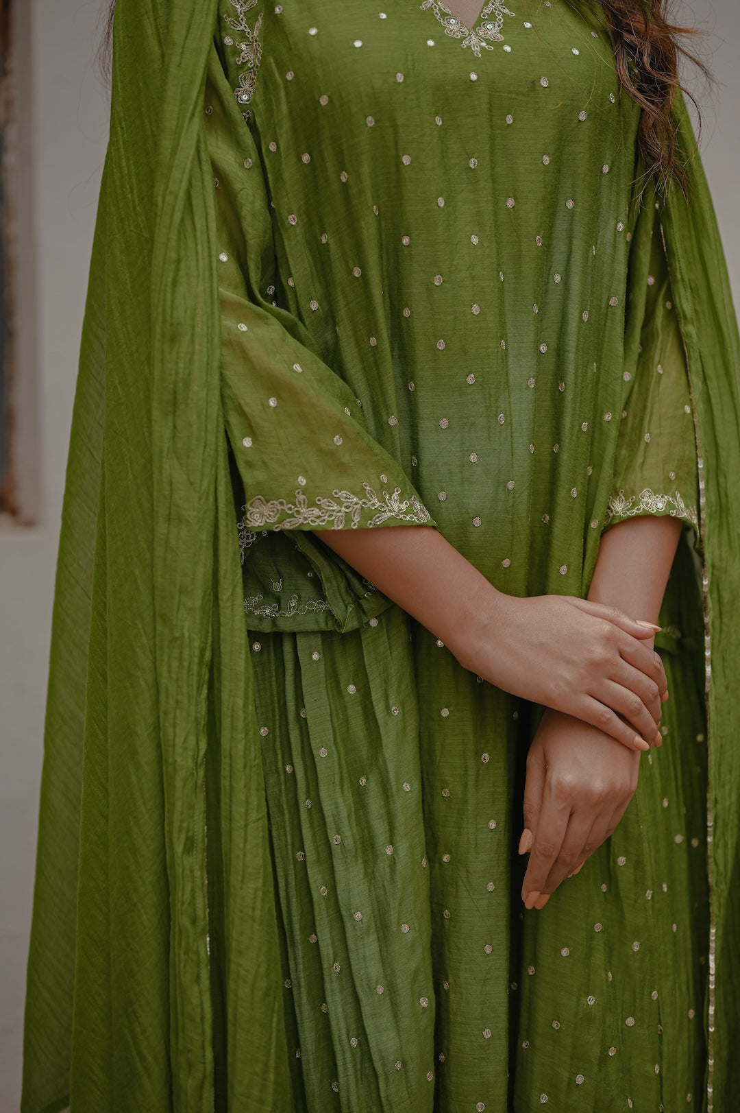 Mehendi Green Zari and Sequence work Kurta Set - Zuleiha