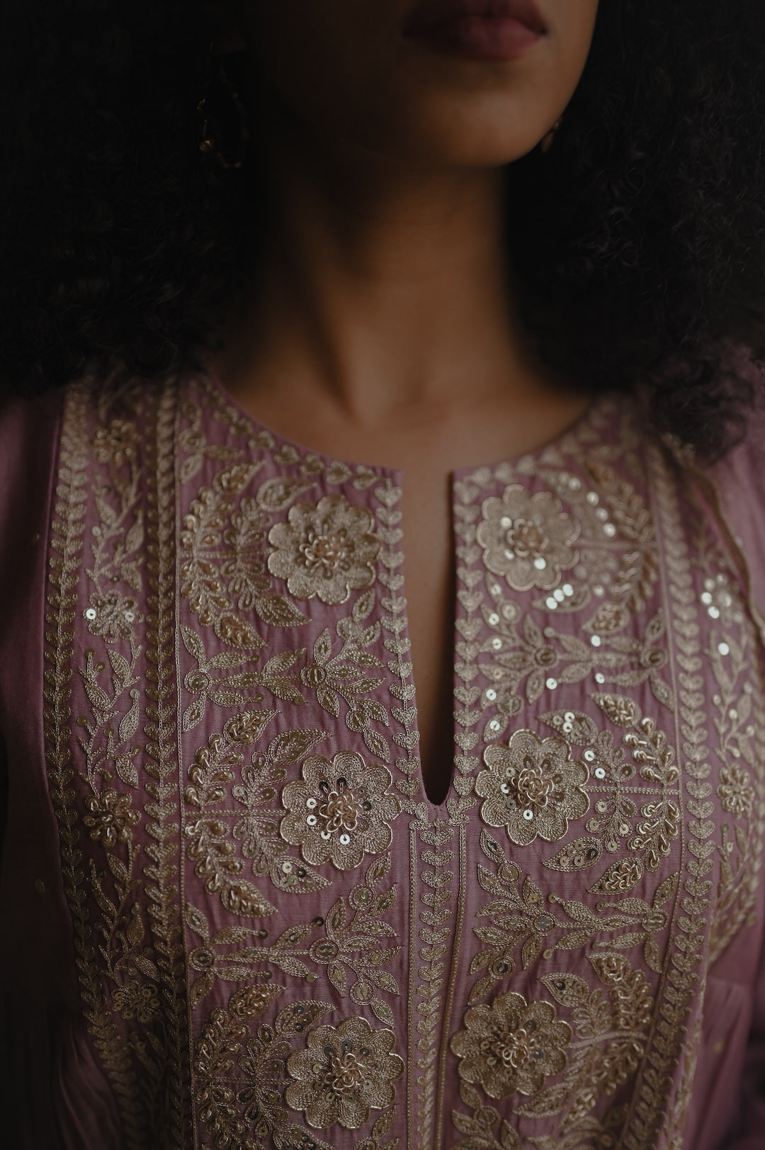 Lavender Pearl and Zari Handworked kurta set - Zuleiha