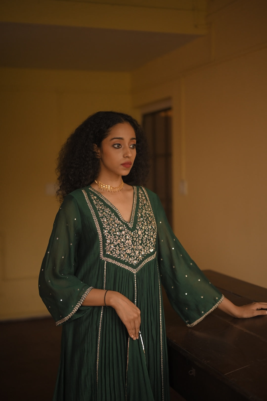 Deep Green Zari Work Kurta Set - Zuleiha