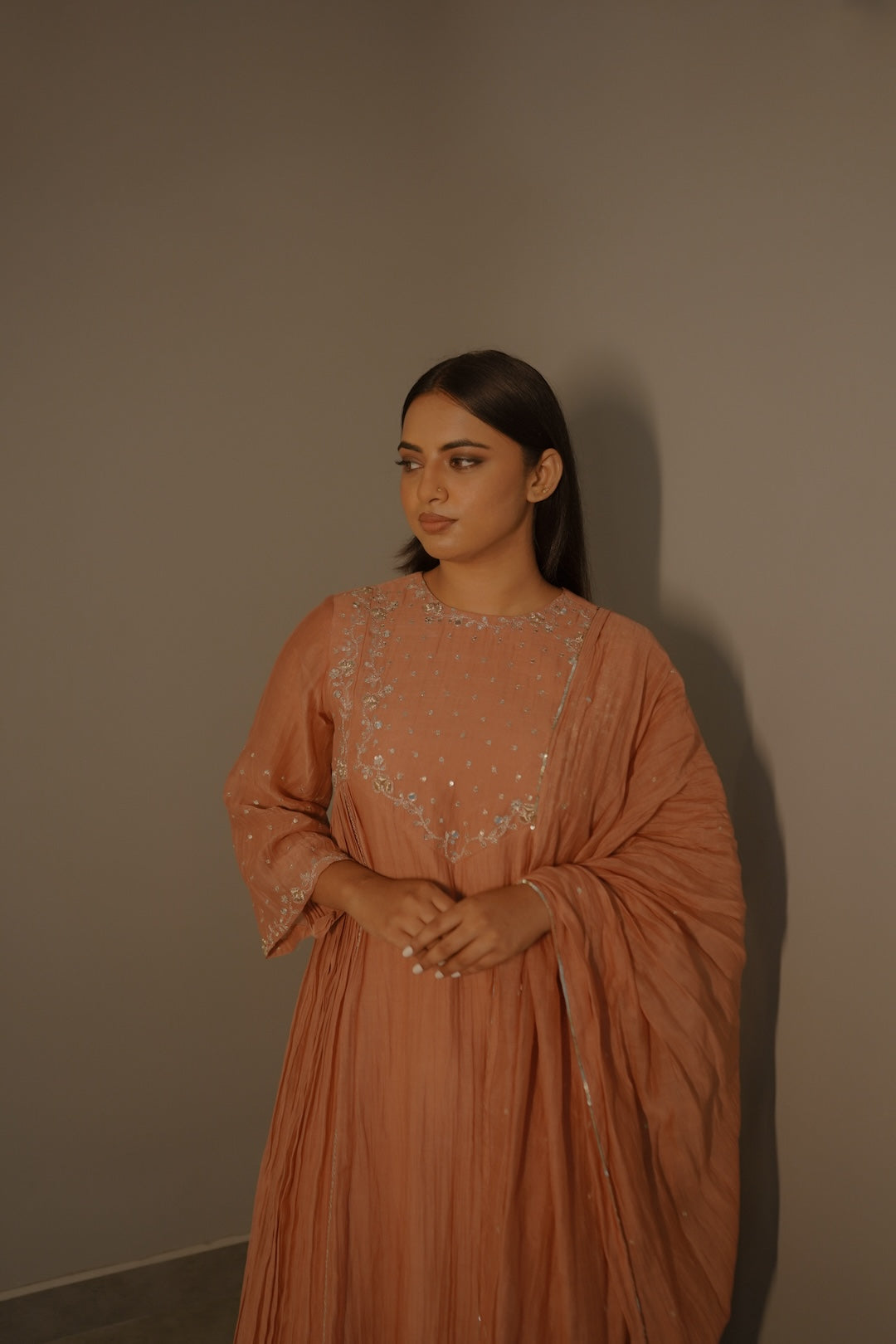 Rust Mirror Work Kurta Set - Zuleiha