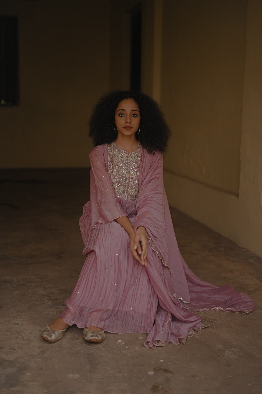 Lavender Pearl and Zari Handworked kurta set - Zuleiha