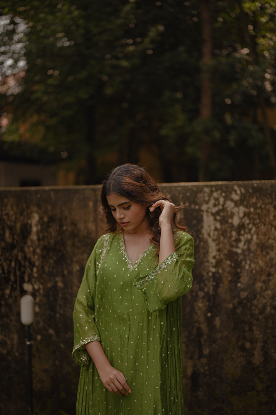 Mehendi Green Zari and Sequence work Kurta Set - Zuleiha