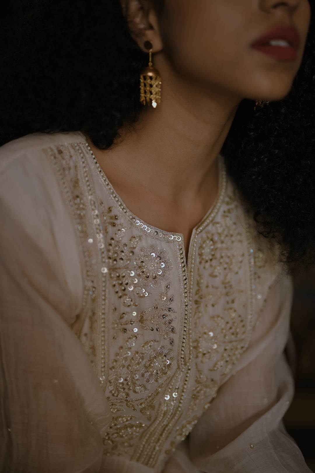 Ivory Pearl and Zari Handworked Kurta Set - Zuleiha