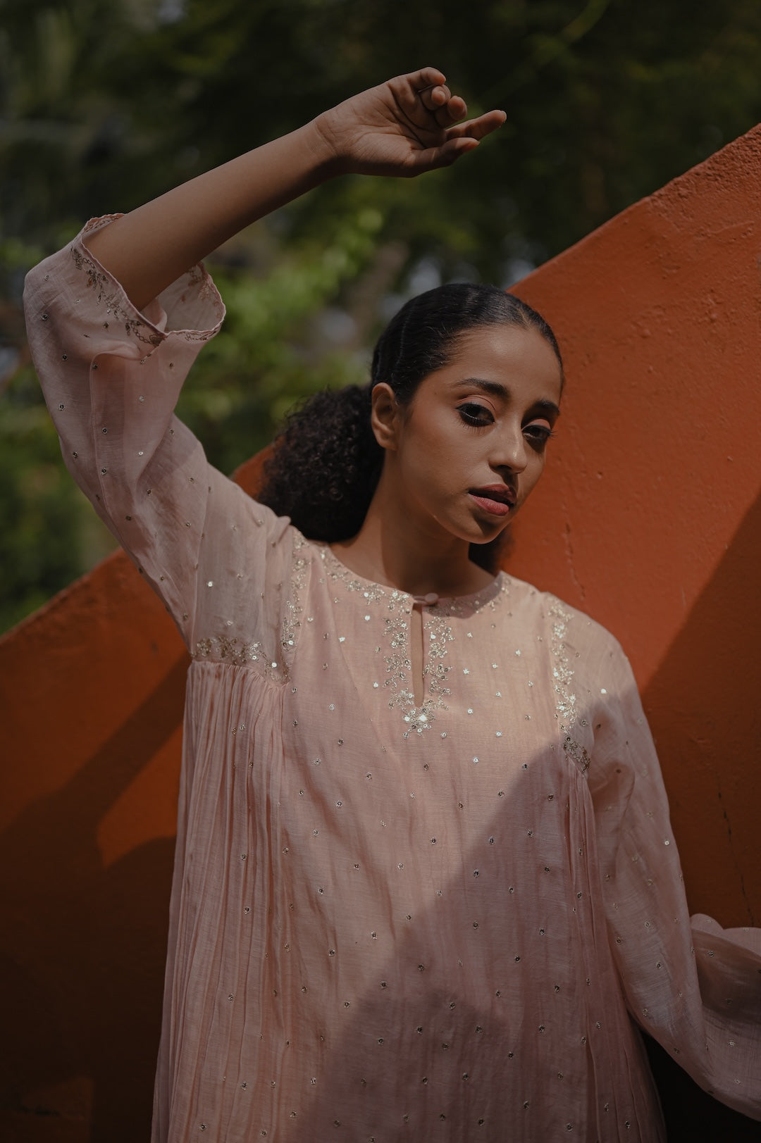 Powder Pink Zari Worked Kurta Set - Zuleiha