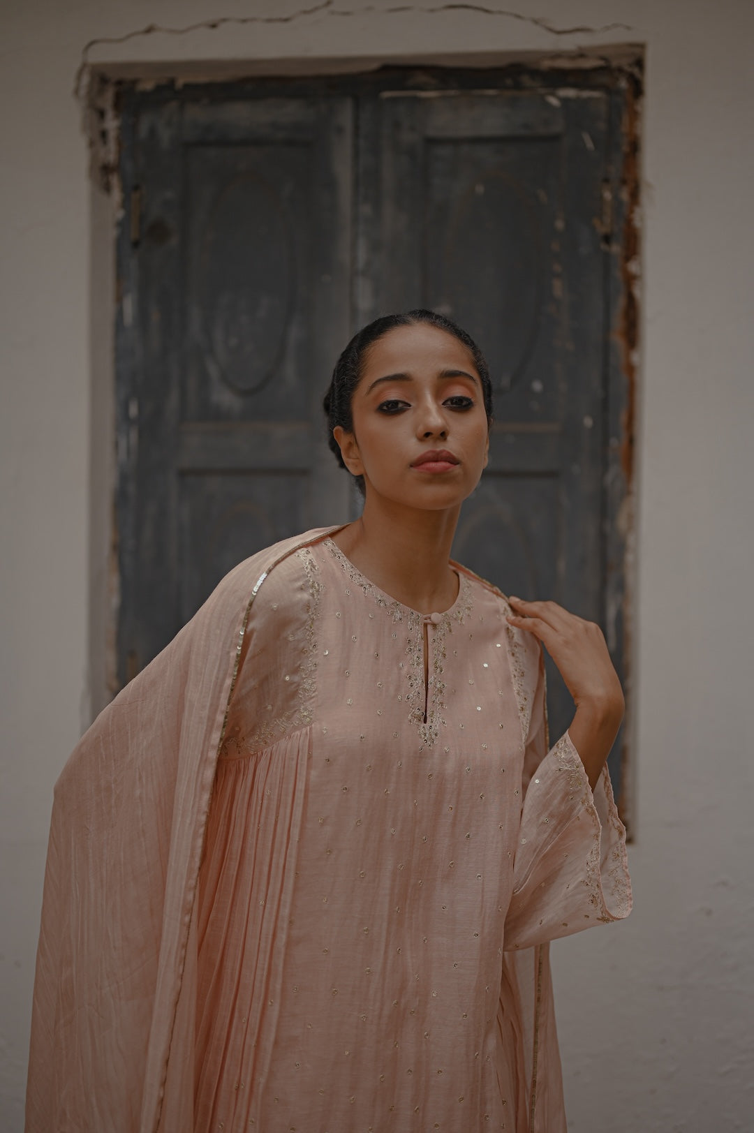 Powder Pink Zari Worked Kurta Set - Zuleiha