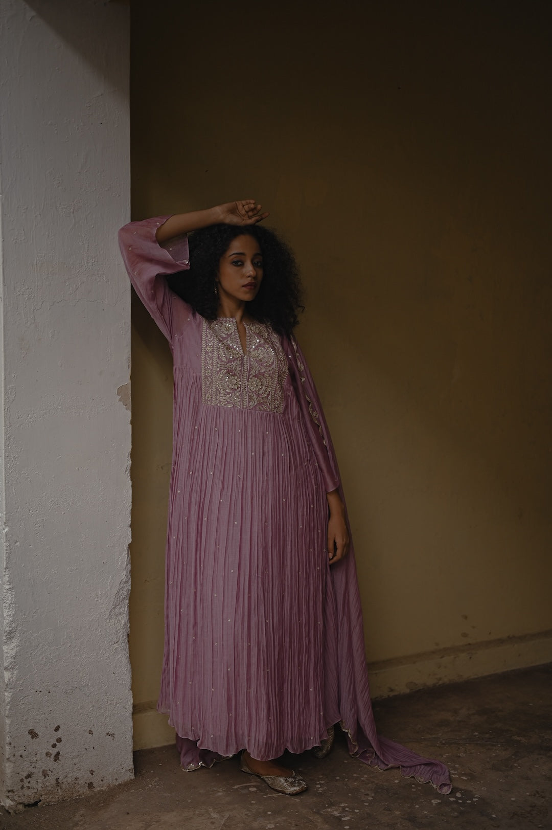 Lavender Pearl and Zari Handworked kurta set - Zuleiha