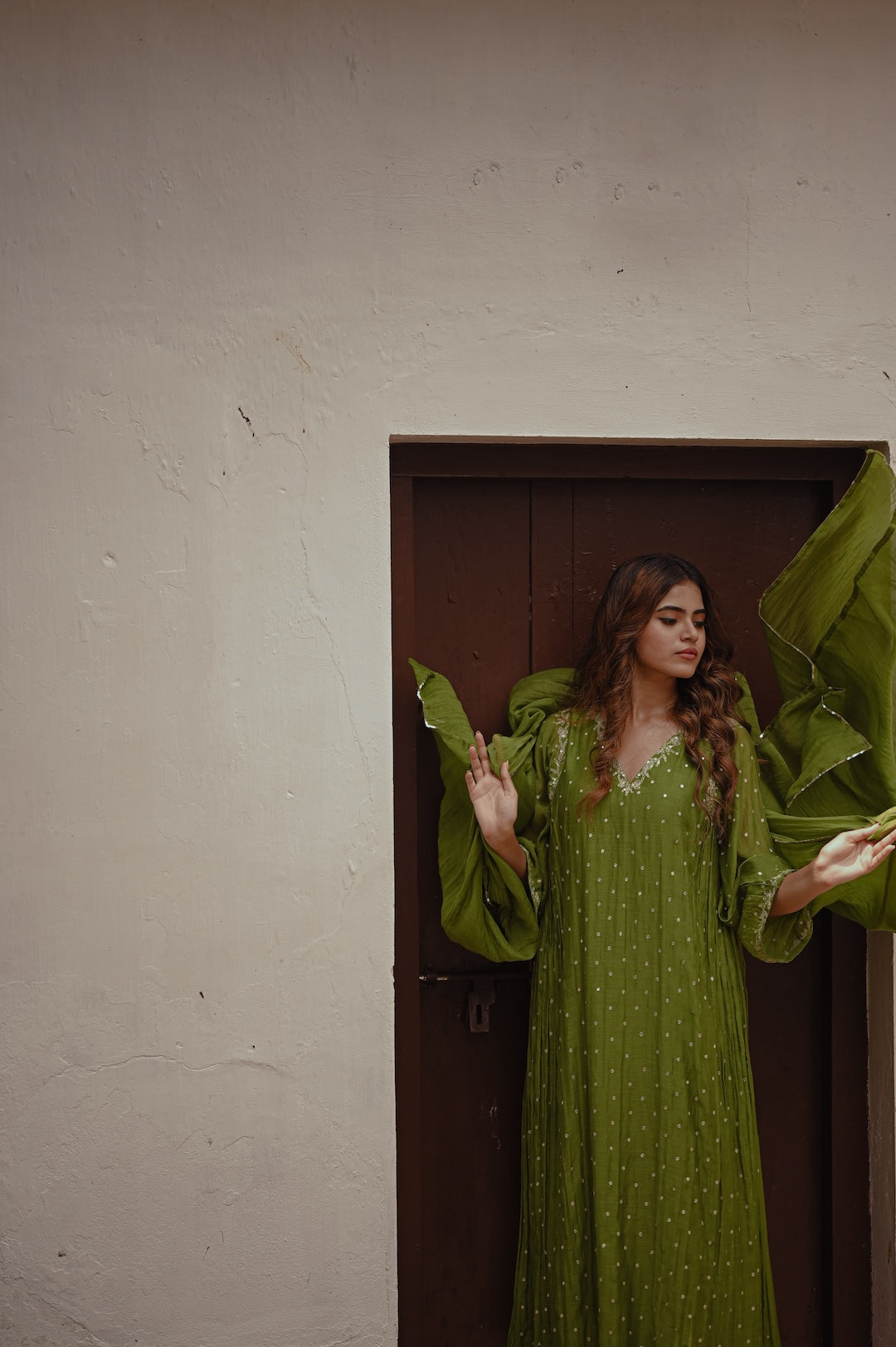 Mehendi Green Zari and Sequence work Kurta Set - Zuleiha