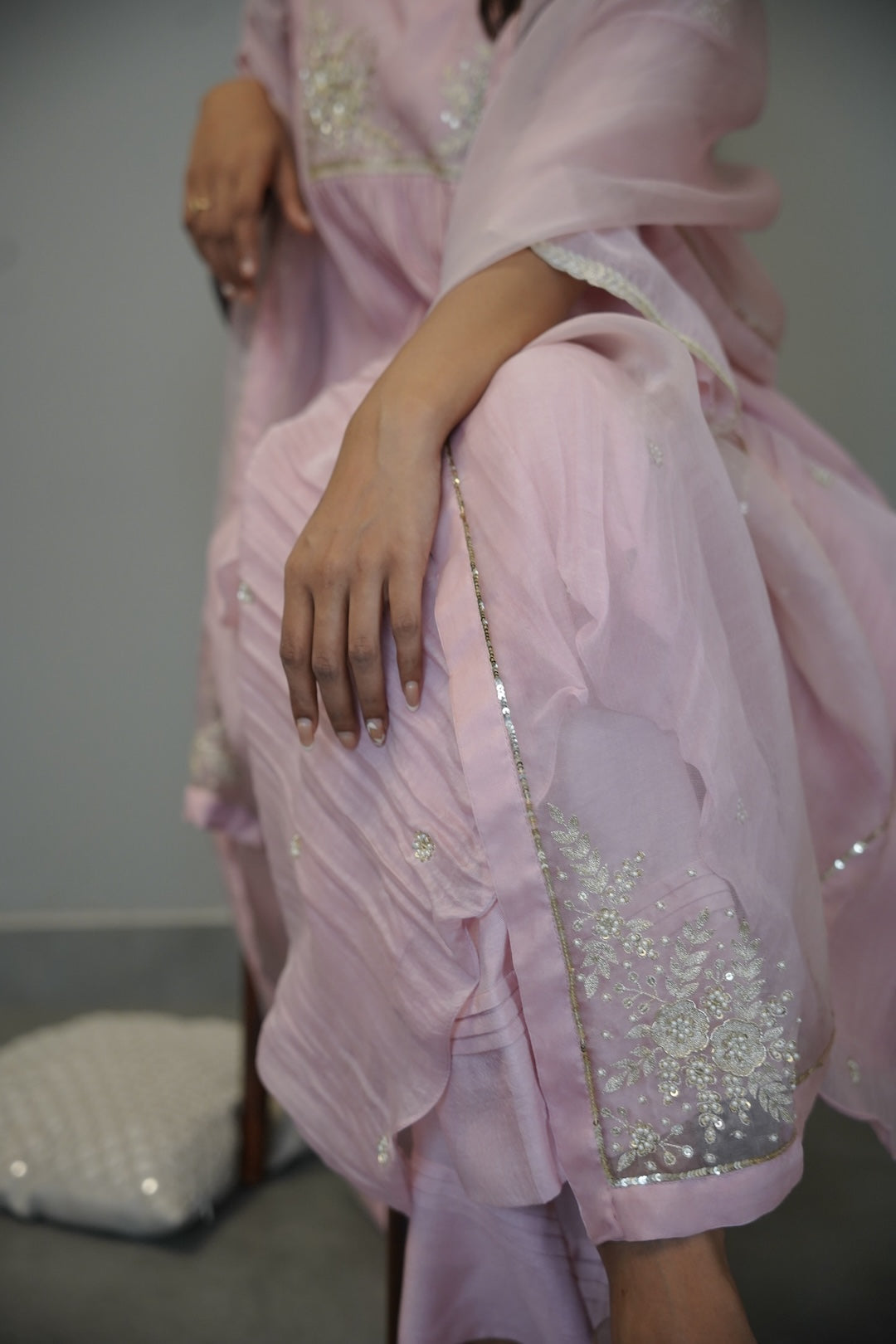 Baby Pink Chanderi And Organza Kurta Set - Zuleiha