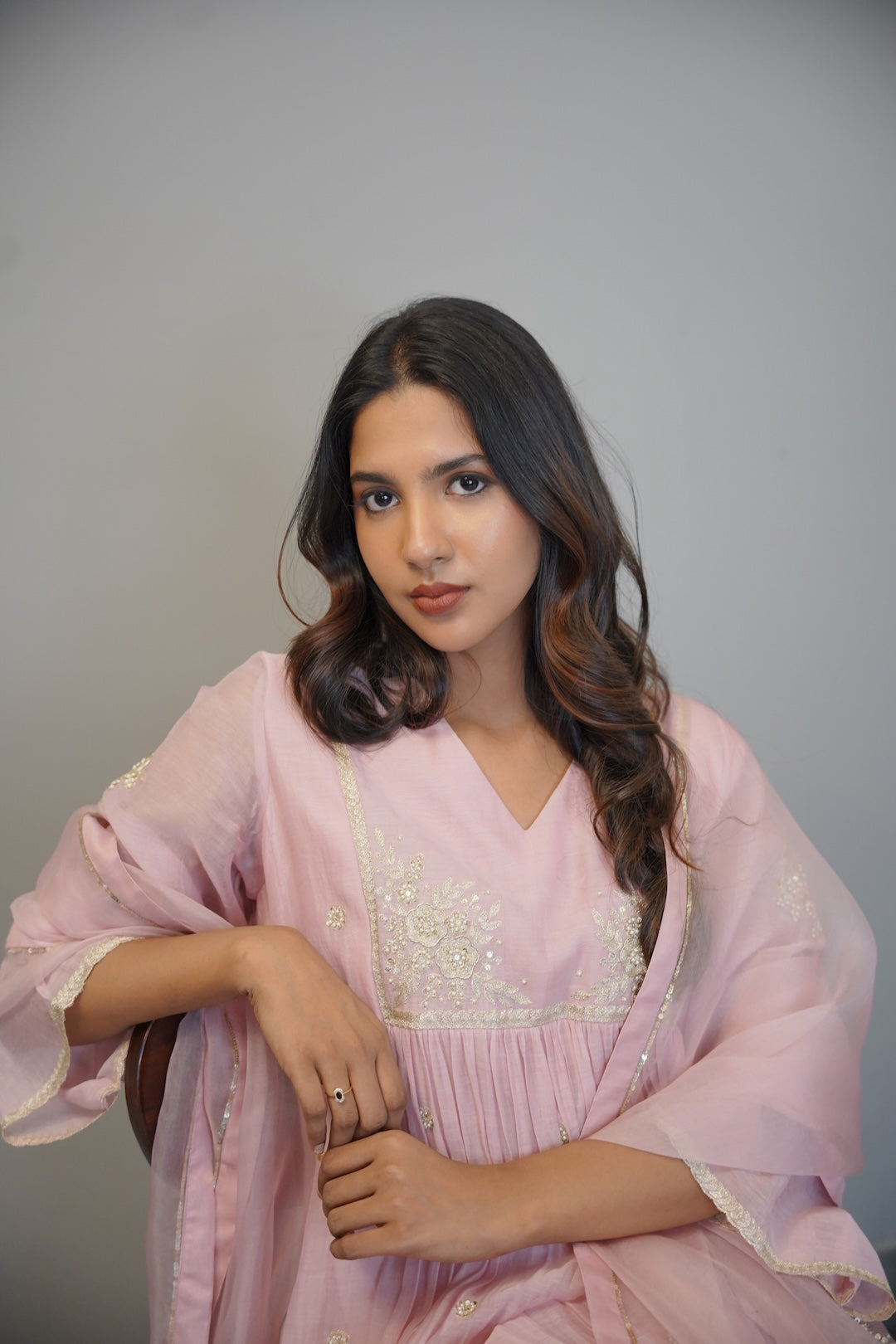 Baby Pink Chanderi And Organza Kurta Set - Zuleiha