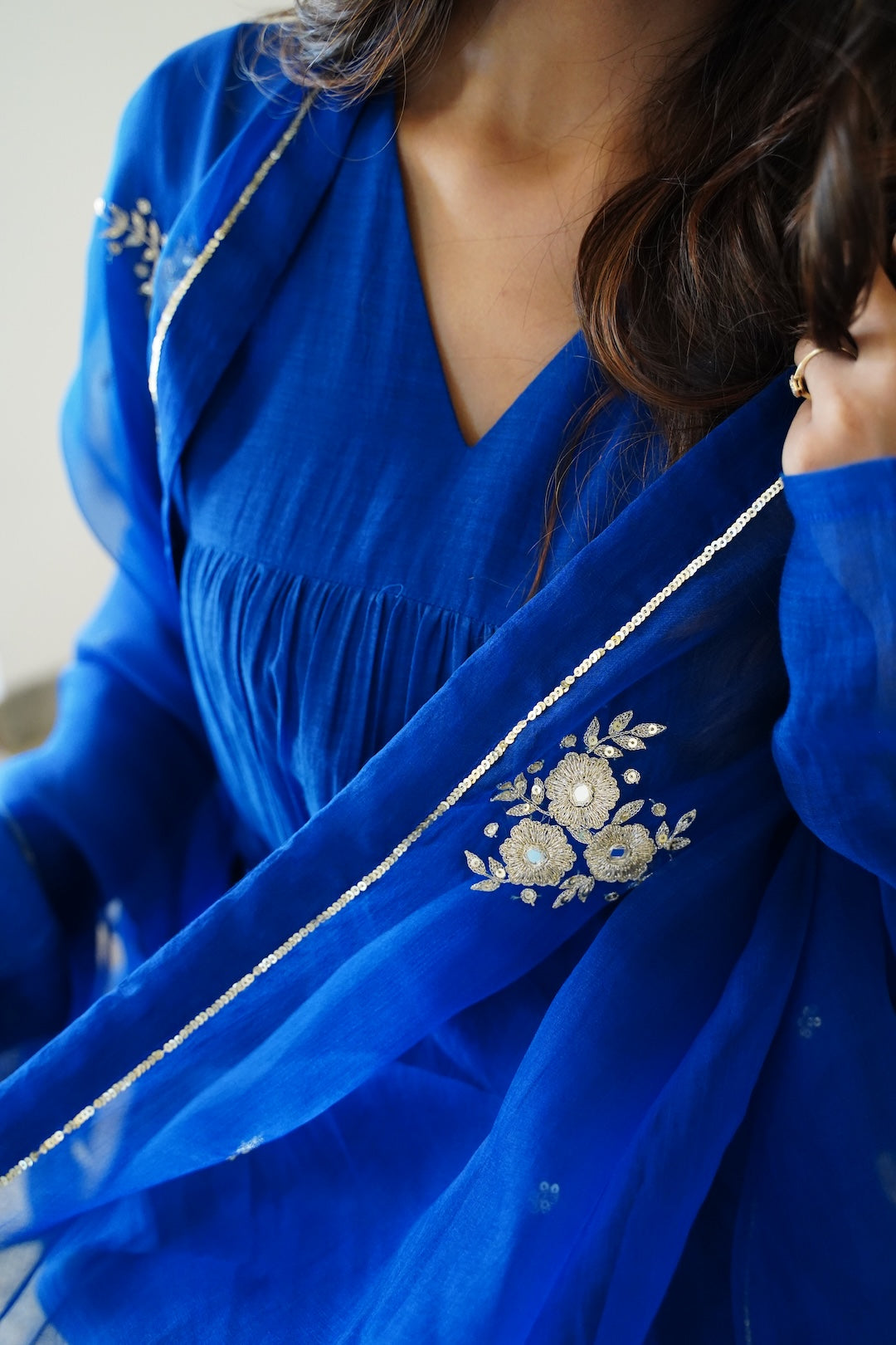 Signature Blue Chanderi and Kurti Set - Zuleiha