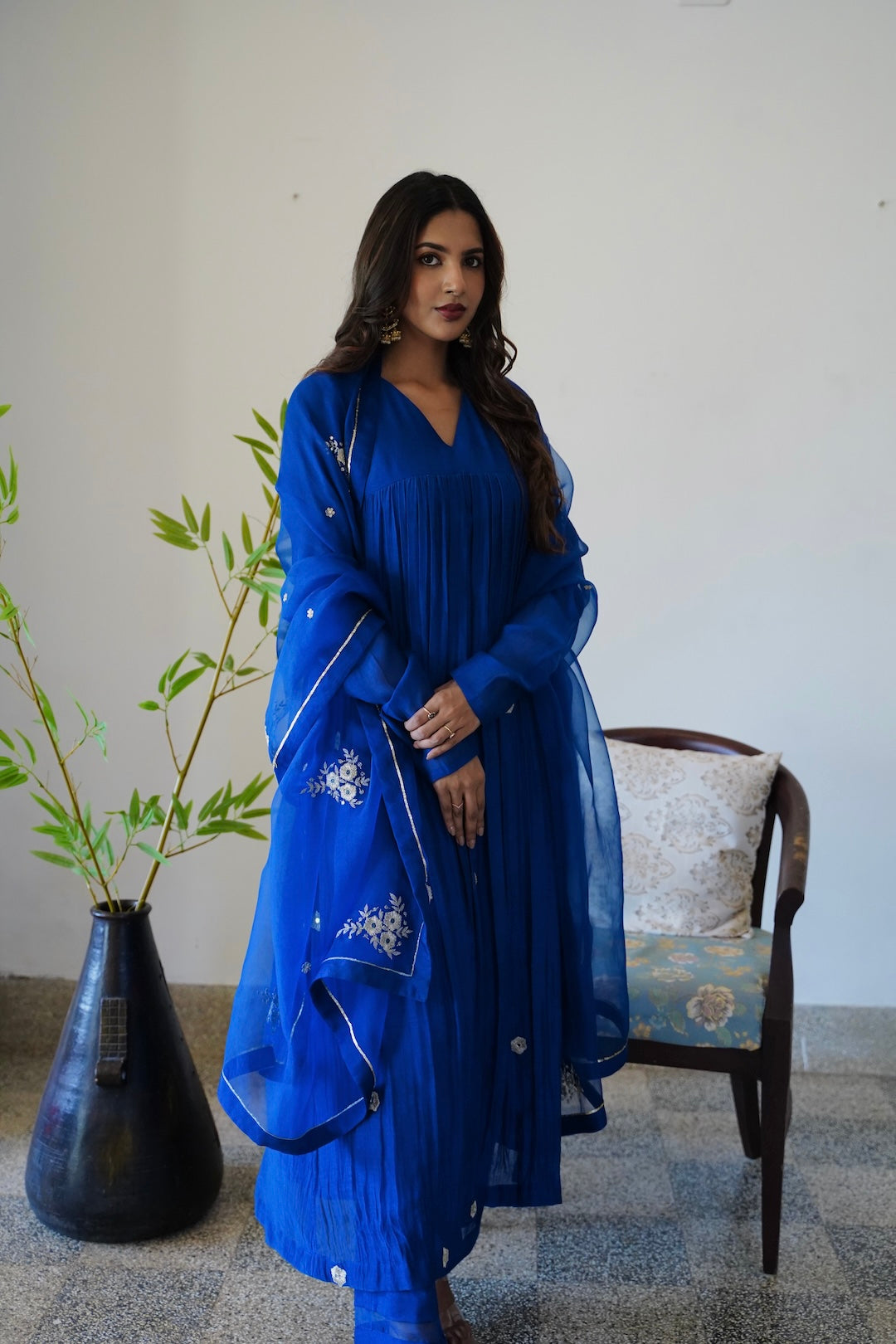 Signature Blue Chanderi and Kurti Set - Zuleiha