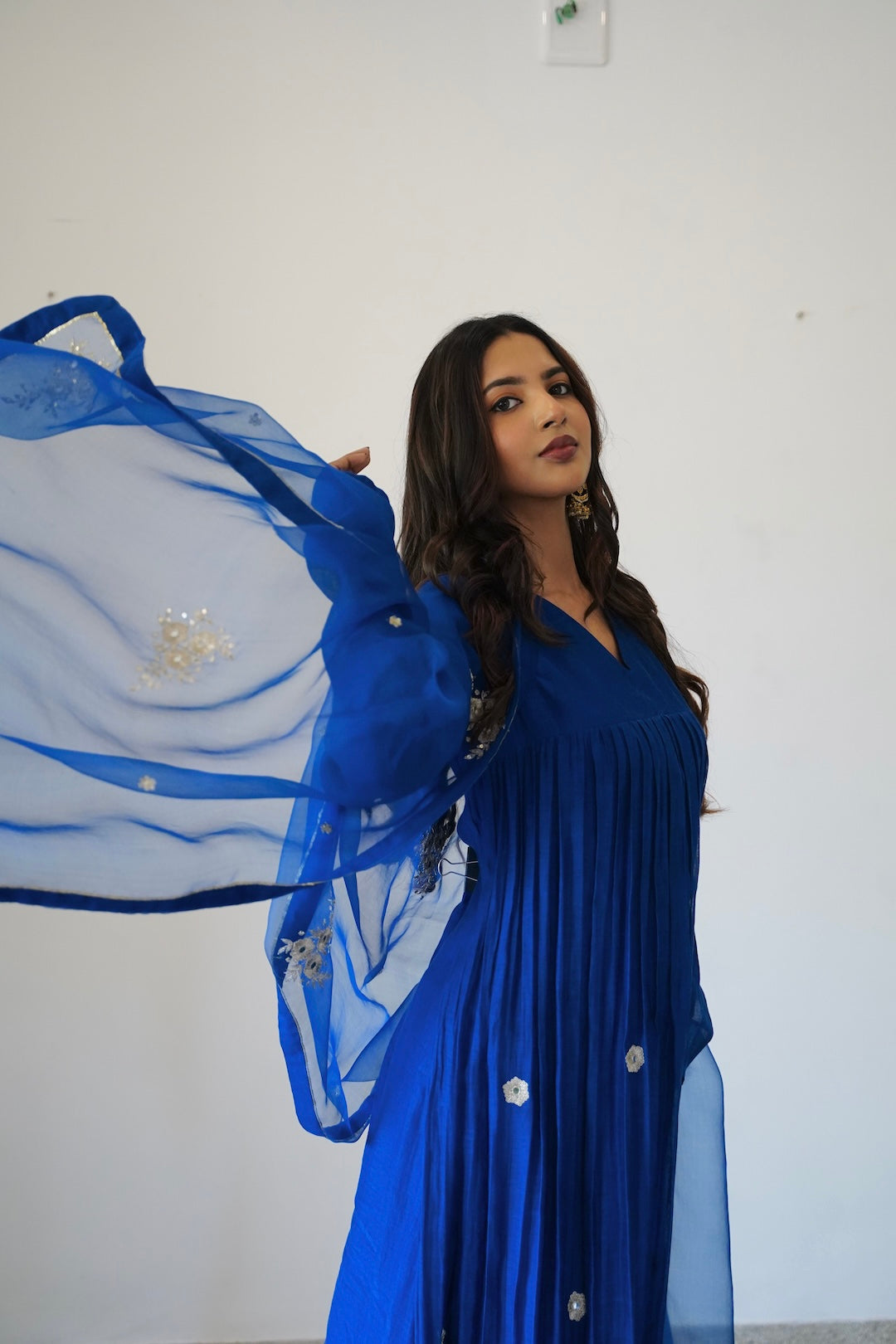 Signature Blue Chanderi and Kurti Set - Zuleiha