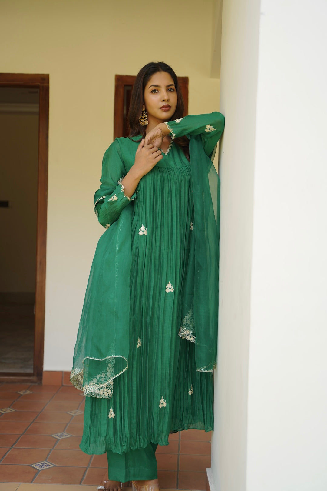 Signature Green Chanderi and Kurti Set - Zuleiha