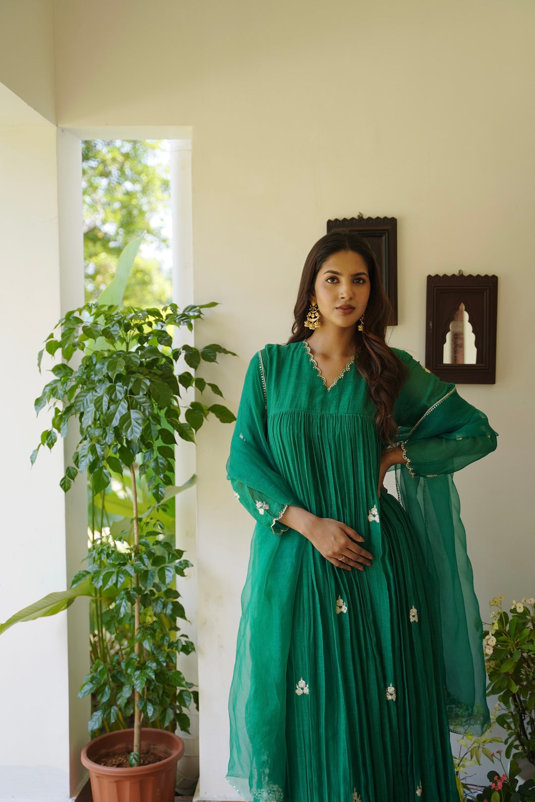 Signature Green Chanderi and Kurti Set - Zuleiha