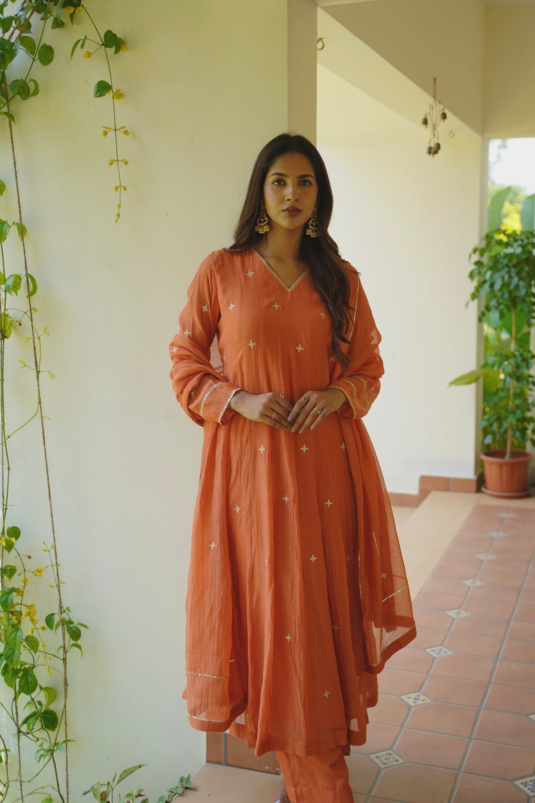 Orange Kurti Set - Zuleiha