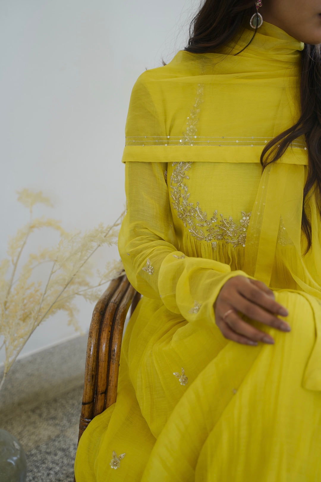 Yellow Chanderi and Organza Kurti Set - Zuleiha