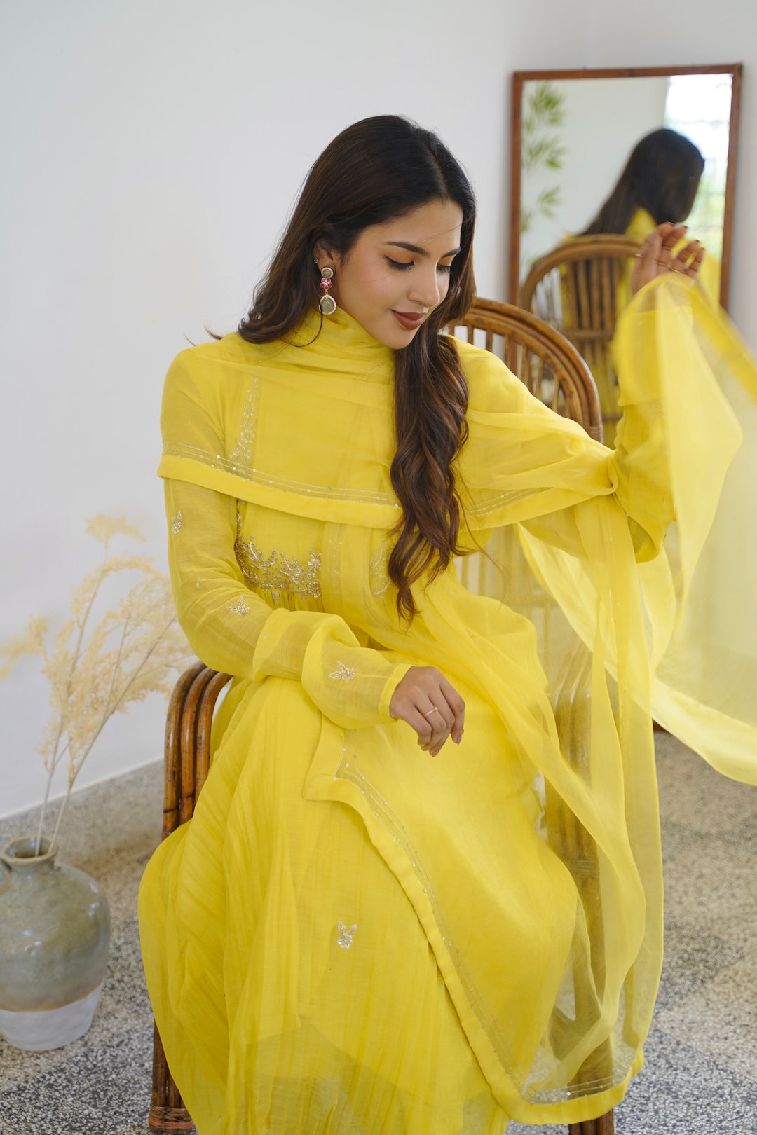 Yellow Chanderi and Organza Kurti Set - Zuleiha
