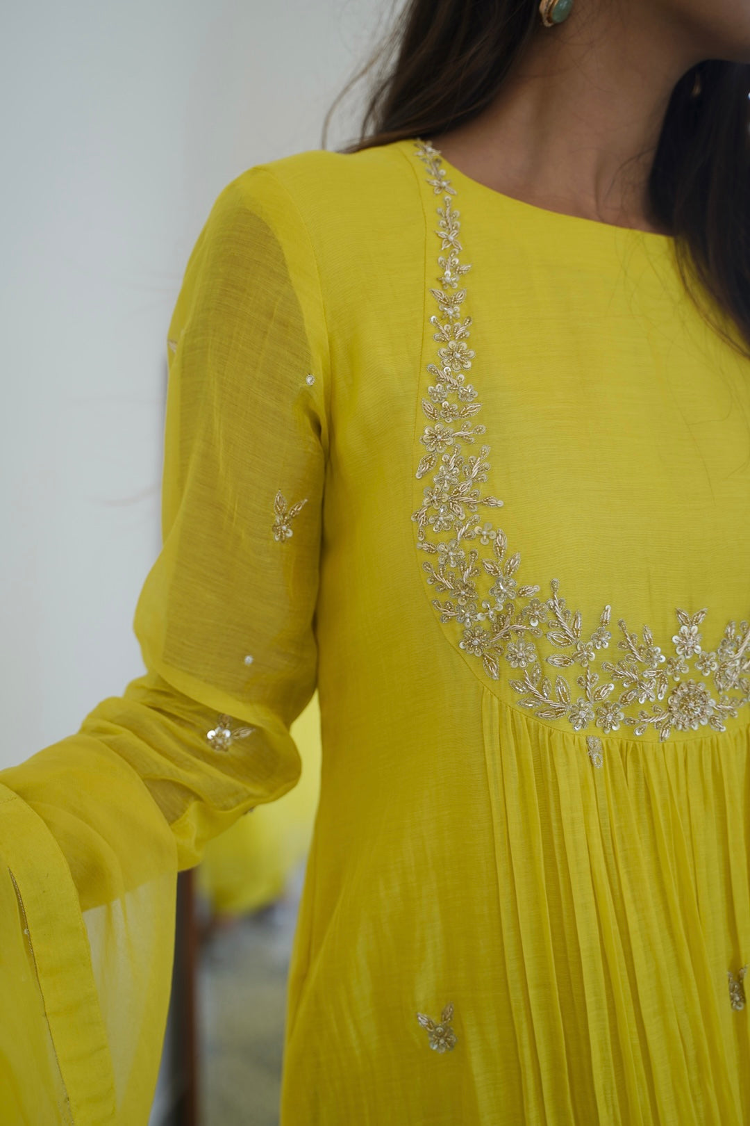 Yellow Chanderi and Organza Kurti Set - Zuleiha