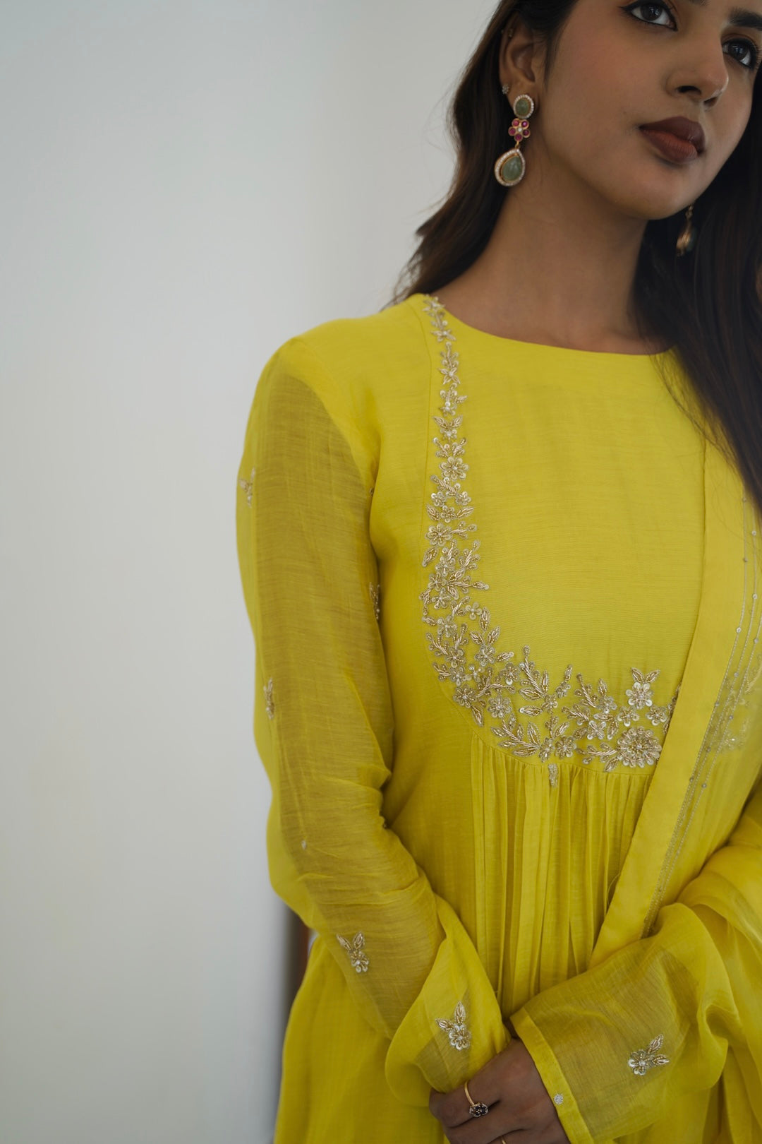 Yellow Chanderi and Organza Kurti Set - Zuleiha