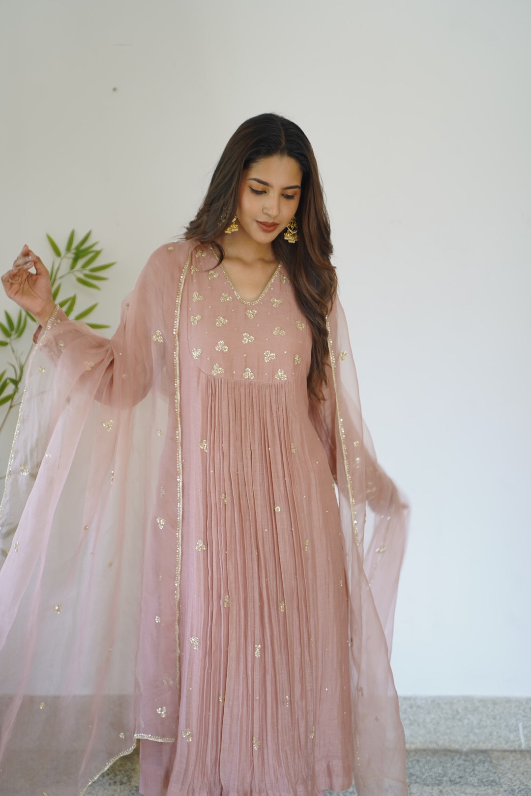 Signature Mauve Chanderi and Organza Kurti Set - Zuleiha