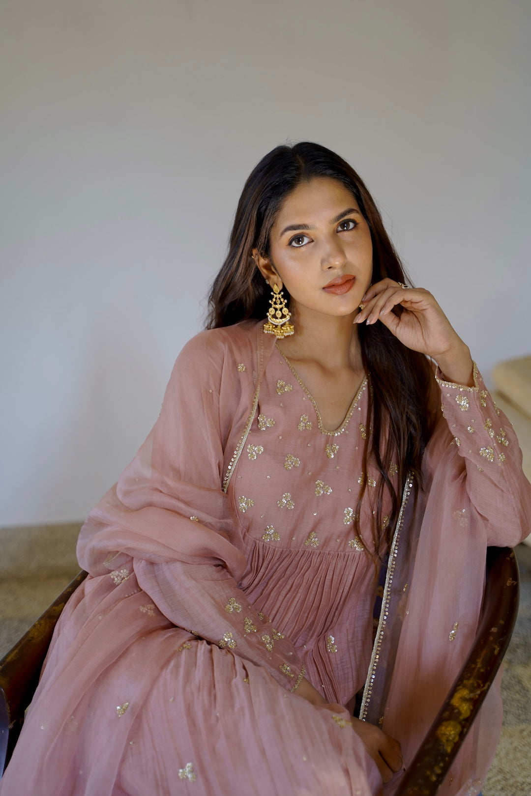 Signature Mauve Chanderi and Organza Kurti Set - Zuleiha