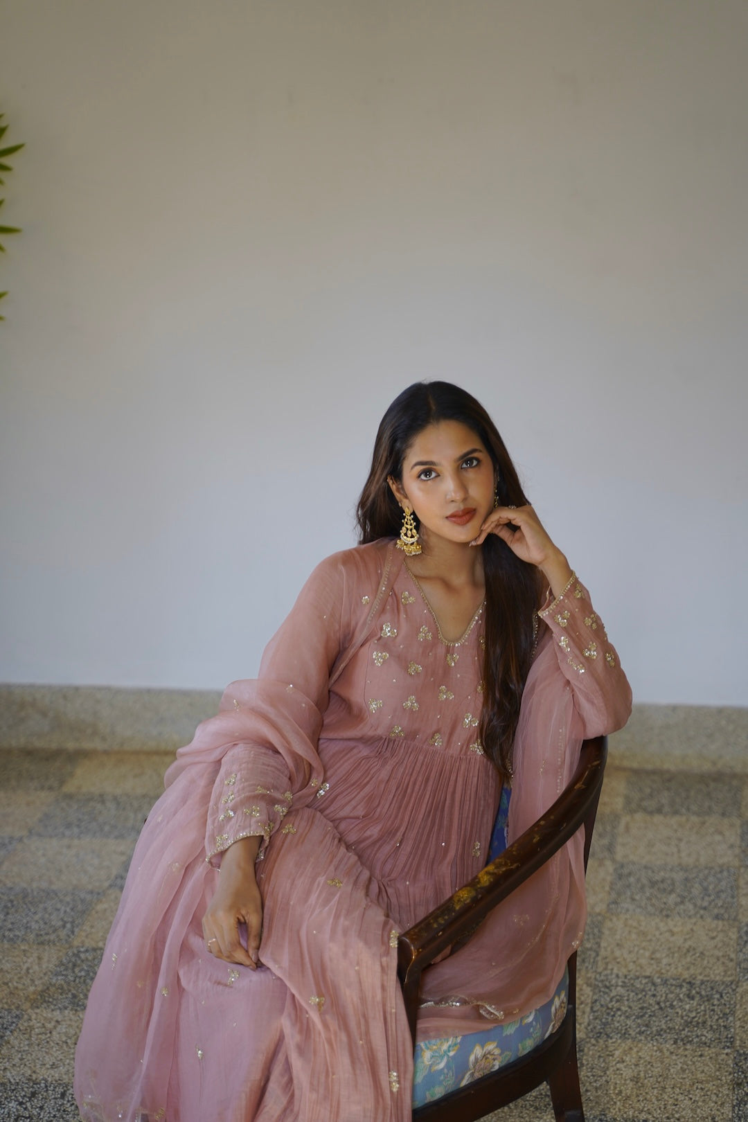 Signature Mauve Chanderi and Organza Kurti Set - Zuleiha