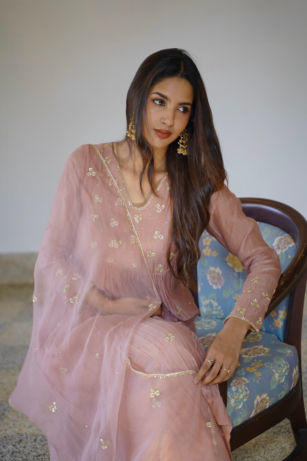 Signature Mauve Chanderi and Organza Kurti Set - Zuleiha