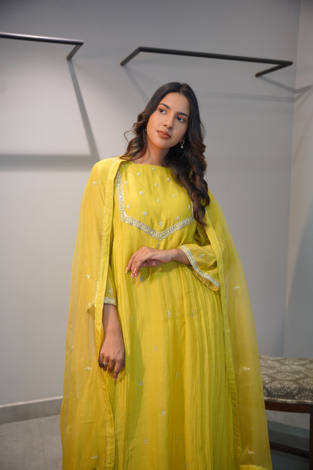 Yellow Chanderi and Organza Kurta Set - Zuleiha