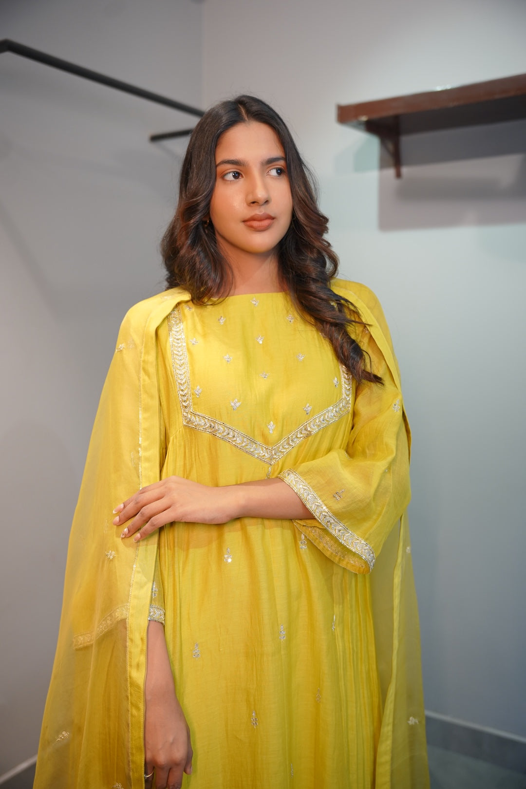 Yellow Chanderi and Organza Kurta Set - Zuleiha