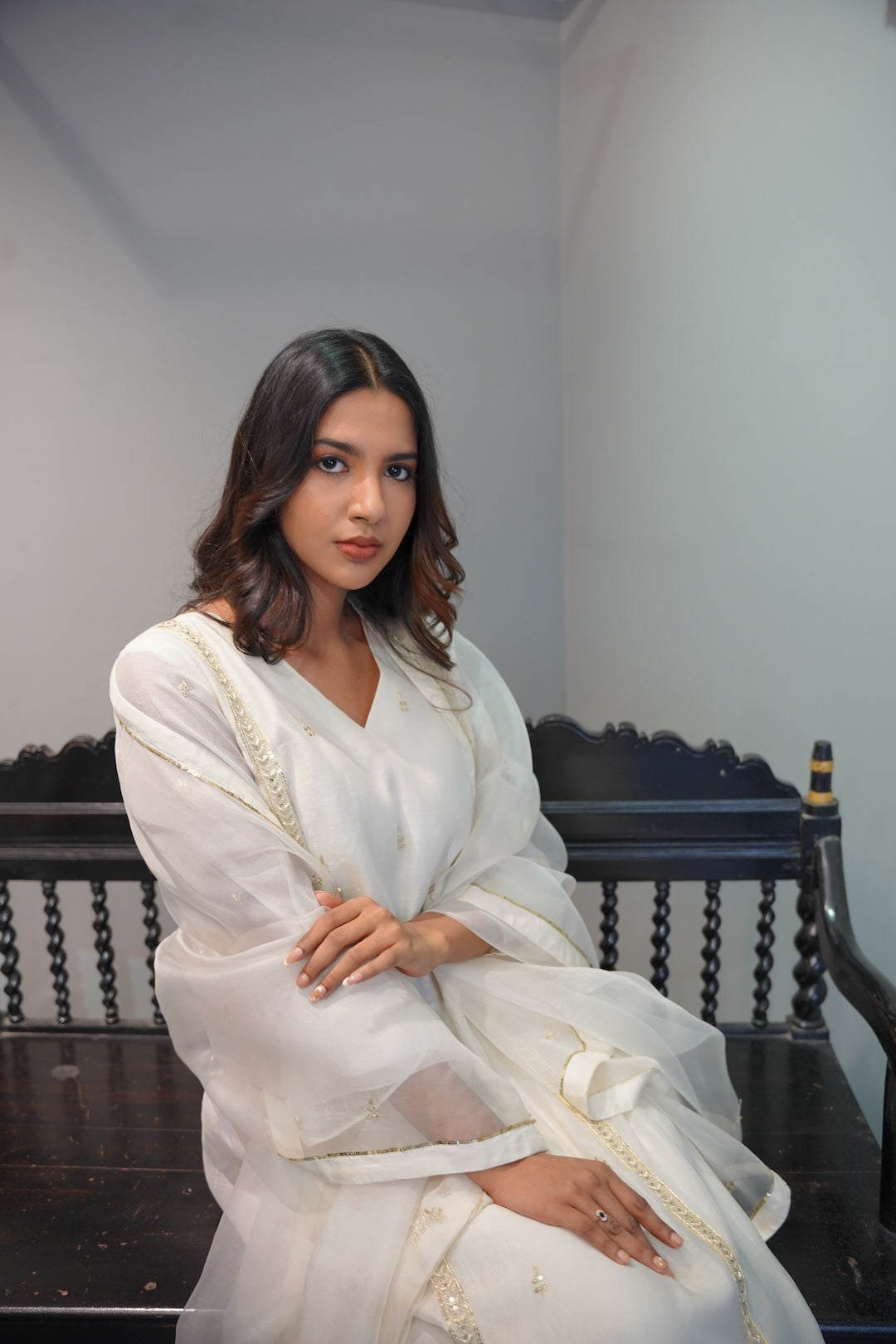 Off white Chanderi and Organza Kurta Set - Zuleiha